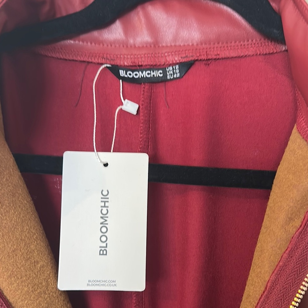 NWT- BloomChic Burgundy Pleather Dress with Gold Zipper - Picture 2 of 7